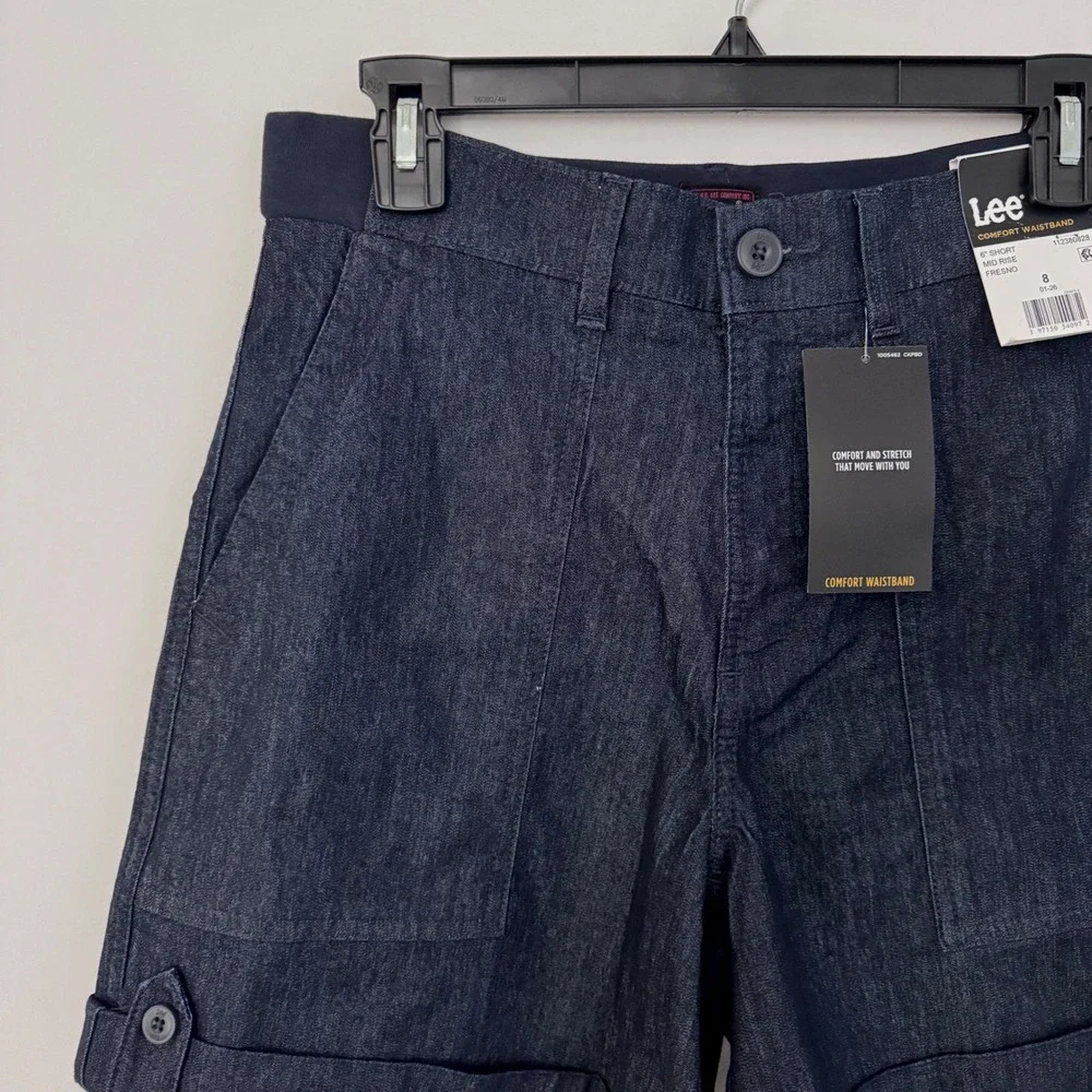 Lee Denim Short Mid Rise Women 8 Indigo Comfort Waistband